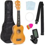 Best Choice Products Basswood Ukulele Musical Instrument Starter Kit w/Waterproof Nylon Carrying Case, Strap, Picks, Cloth, Clip-On Tuner, Extra String – Light Brown