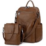 UTO Women Backpack Purse PU Washed Leather Ladies Rucksack Detachable Crossbody Shoulder Bag B Brown