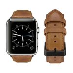 top4cus Genuine Leather iwatch Strap Replacement Band Stainless Metal Clasp, Compatible Apple Watch Series 4 Series 3 Series 2 Series 1 and Sport Edition (42 mm, Matte Yellow Brown)
