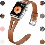 Haveda Leather Bands Compatible with Apple Watch Band 44mm 42mm, Soft Women Floral Wristband for iWatch, Apple Watch Series 4/3/2/1, Brown