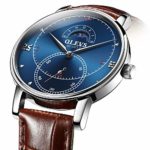 Men’s Watches for Men Casual Simple New Style Blue/Black/White Dial Black/Brown Genuine Leather Strap 30M Waterproof Wristwatch Men’s Analog Quartz Watch Moon Phase & Second Hands dial G5874P