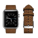top4cus Genuine Leather iwatch Strap Replacement Band Stainless Metal Clasp, Compatible for 38mm 42mm Apple Watch Series 3 S2 S1 and Sport Edition (42mm/44mm, Breathable Brown)