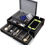 HOUNDSBAY Admiral Big Dresser Valet Box & Mens Jewelry Box Organizer with Large Smartphone Charging Station