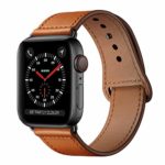 KYISGOS Compatible with iWatch Band 44mm 42mm, Genuine Leather Replacement Band Strap Compatible with Apple Watch Series 4 Series 3 Series 2 Series 1 42mm 44mm, Brown
