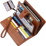 Lavemi Big Fat Rfid Blocking Leather Checkbook Credit Card Holder Wallets Clutch for Women with Wristlet Strap(Brown)