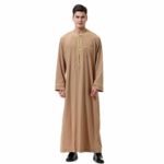 Hanican Men Casual Oversize Robe Long Sleeve Loose Ankle-Length Gown Cotton Linen Embroidery Zipper Tops, Brown, S