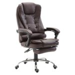 HomCom Reclining PU Leather Executive Home Office Chair with Footrest – Dark Brown