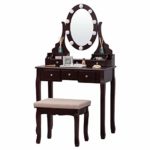 Fineboard FB-VT30-BN Vanity Table Set with LED Lights Mirror and Stool with 6 Drawers, Brown