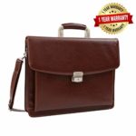 DEERLUX QI003305 Leather Briefcase, Mens Business Messenger Bag for Laptop Brown