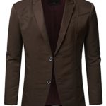 IDARBI Mens Slim Fit Casual Buttoned Blazer Suit Jacket Brown M