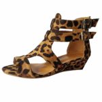 COPPEN Women Sandals Summer Wedges Leopard Bohemia Strap Gladiator Roman Shoes Brown