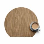 Round Table Placemats Set of 6, Heat Resistant Table Placemat 70% PVC 30% Polyester Kitchen Table Placemats Washable Non-Stain Wipeable Placemats (Light Brown, Moon(13.8?x12.2?))
