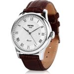 Mens Leather Band Quartz Watch, Men’s Analog Business Working Roman Numeral Casual Waterproof Watches with Calendar Date Daily Dress Fashion Wristwatch – Brown