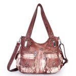 Angelkiss Women’s Handbag Large Double Zipper Multi Pocket Washed Shoulder bag Designer Handbags for Women (Brown-Z)