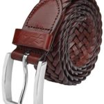 Falari Men’s Braided Belt Leather Stainless Steel Buckle 35mm