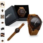Oct17 Men’s Walnut Wood Fashion Bamboo Wooden Watch Quartz Genuine Leather Japanese Analog Quartz Movement Casual Brown Wristwatches