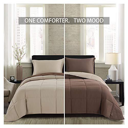 Homelike Moment Lightweight Comforter Set Queen Brown Beige Solid Down
