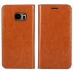 Samsung Galaxy S7 Case, Cavor Crazy Horse Pattern Genuine Leather Case [Wallet Function] Flip Stand Card Slot Bookstyle Cover Samsung Galaxy S7 G930 (Light Brown)