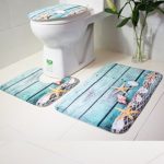 Hot Sale!DEESEE(TM)3pcs/set Bathroom Non-Slip Blue Ocean Style Pedestal Rug + Lid Toilet Cover + Bath Mat (A)