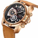Watches for Men,LIGE Mens Chronograph Waterproof Sports Analog Quartz Watch Gents Big Face Brown Leather Date Fashion Casual Wrist Watch Rose Gold Black