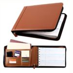 Business Check 7 Ring Binder for 3-Up Checks PU Leather Portfolio Checkbook Cover with Zipper (Light Brown)