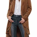R.Vivimos Womens Ruffled Asymmetric Long Velvet Blazers Coat Casual Jackets (Small, Brown)
