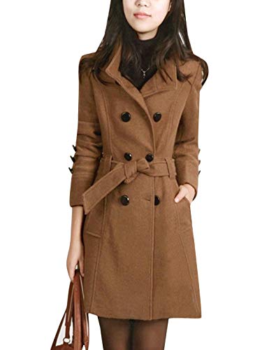 Tanming Womens Winter Casual Lapel Wool Blend Double Breasted Pea Coat ...