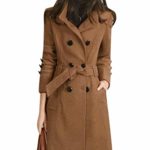 Tanming Womens Winter Casual Lapel Wool Blend Double Breasted Pea Coat Trench Coat (Camel, Medium)