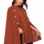 MAKEMECHIC Women’s Double Button Cloak Sleeve Elegant Cape Mock Poncho Classy Coat Brown S