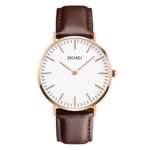 Men’s Dress Wrist Watch Casual Classic Stainless Steel Quartz Wrist Business Analog Watch with 40mm Case, Replaceable Brown Leather Band and Thin Dial