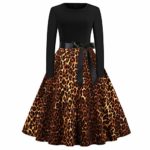 COPPEN Women Long Sleeves Christmas Neck Style Knee Length Ball Gown Evening Dresses (Brown, Medium)