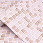 Mosaic Contact Paper Self-Adhesive Removable Thick Peel and Stick Wallpaper 3D Effect Glossy Waterproof Easy to Clean Kitchen Shelf Liner Countertop Mosaic Tile sticker Light Brown 16″ x 78.7″