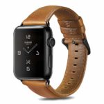 UMAXGET Compatible with Apple Watch Band 38/40MM 42/44MM, Genuine Leather Strap with Black Connector&Buckle for Series 4/3/2/1, Dark Brown&Light Brown&Black Available
