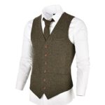 VOBOOM Men’s Slim Fit Herringbone Tweed Suits Vest Premium Wool Blend Waistcoat