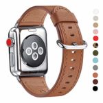 WFEAGL Compatible iWatch Band 38mm 40mm 42mm 44mm, Top Grain Leather Bands of Many Colors for iWatch Series 4,Series 3,Series 2,Series 1 (Brown Band+Silver Adapter, 38mm 40mm)