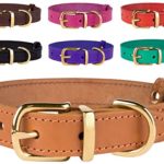 BronzeDog Genuine Leather Dog Collar Adjustable Durable Pet Collars for Dogs Small Medium Large Puppy Black Brown Red Pink Purple Green (Neck Size 13 1/2″ – 17 1/2″, Light Brown)