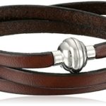 Brown Leather Wrap Stainless Steel Magnetic Clasp Bracelet, 22.5″