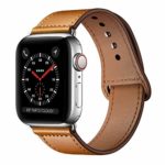 KYISGOS Compatible with iWatch Band 44mm 42mm, Genuine Leather Replacement Band Strap Compatible with Apple Watch Series 4 Series 3 Series 2 Series 1 42mm 44mm, Light Brown