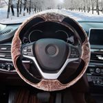 Steering Wheel Cover Faux Wool Fluffy Winter Plush Warm Universal Fit Most Car (Plush Style A Light Brown)