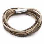 COOLSTEELANDBEYOND Mens Womens Braided Light Brown Cotton Rope Wrap Bracelet Bangle Wristband with Magnetic Clasp