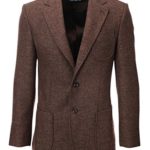 FLATSEVEN Mens Herringbone Wool Blazer Jacket with Elbow Patches (BJ902) Brown, M