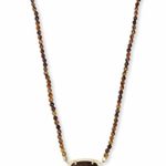 Kendra Scott Elisa Gold Beaded Pendant Necklace in Brown Tiger’s Eye