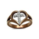 FB Jewels Solid IP Two Tone (Light Brown & Silver) Stainless Steel Crystal Women’s Fashion Ring