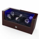 TRIPLE TREE Watch Winder, with Soft and Flexible Watch Pillows, Six Winding Spaces, Wooden Shell, Powered by Japanese Motor, Built-in Blue LED Illumination, for Automatic Watches (Wood Brown)