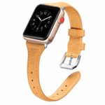 Secbolt Leather Bands Compatible Apple Watch Band 38mm 40mm Stainless Steel Buckle Replacement Slim Wristband Sport Strap Iwatch, Series 4/3/ 2/1, Edition, Light Brown