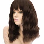 Akali Dark Brown Wigs for Women Natural Looking with a Satin Healthy Sheen Heat Resist Synthetic 14inch Curly Short Bob Wig with Air Bangs Brown Wig for Daily Use