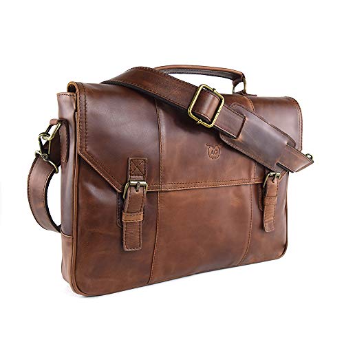 AG Leather Genuine Leather Messenger Bag Briefcase Attache Case 17 ...