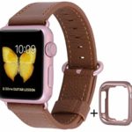 PEAK ZHANG Compatible with Apple Watch Band 38mm/40mm 42mm/44mm Women Leather Replacement Strap with Rose Adapter and Buckle for iWatch Series 4,3,2,1 (Light Brown, 38mm/40mm S/M)