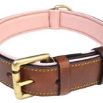 Soft Touch Collars Padded Leather Dog Collar, Large Brown with Light Pink Padding, Genuine Real Leather, 24″ Long x 1.5″ Wide, Neck Size 18″ to 21″ Inches