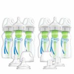 Dr. Brown’s Options+ Wide-Neck Baby Bottles, 9 Ounce, 6 Count Plus 2 Bonus Level 2 Nipples and Sippy Spouts